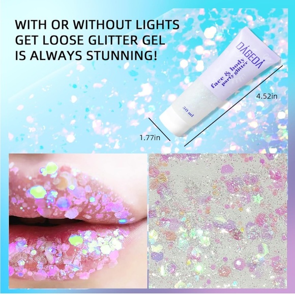 NWT Body/Face/Hair Cosmetic Festival Sequins Glitter Gell Makeup 50ml (White) - Picture 2 of 11